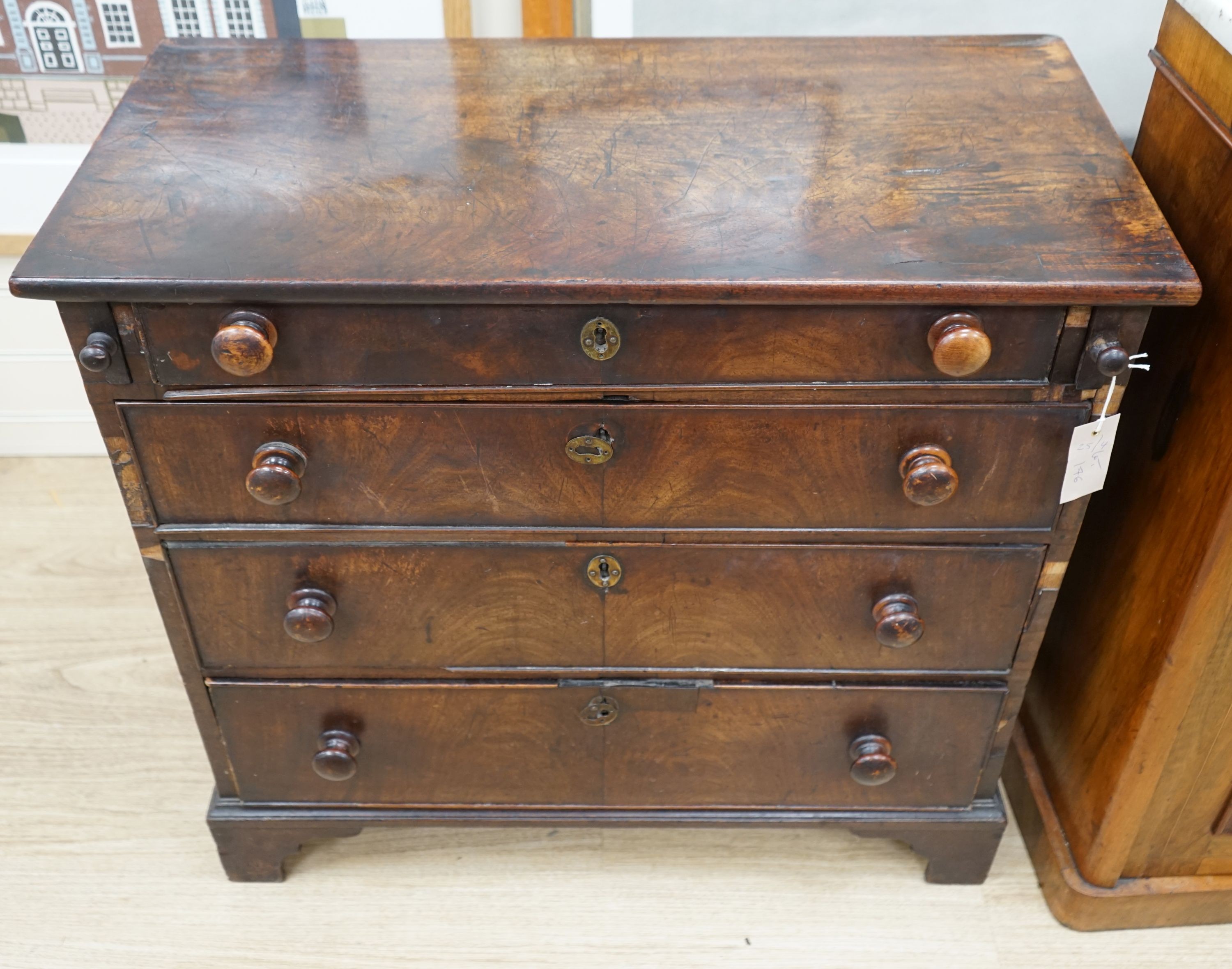 A small 18th century mahogany chest, (formerly a bachelor's chest) width 75cm, depth 37cm, height 71cm